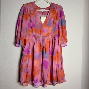 See U Soon NWT Sunset Tie Dye Mid Sleeve Flowy Mini Dress